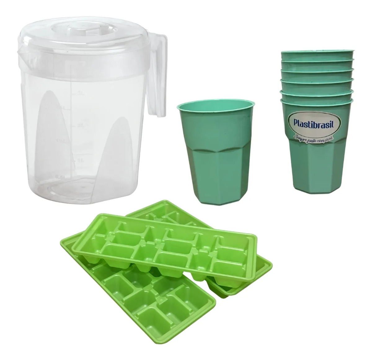 Set Pack Jarra 4 Lts Con 6 Vasos Plasticos Y 3 Cubeteras