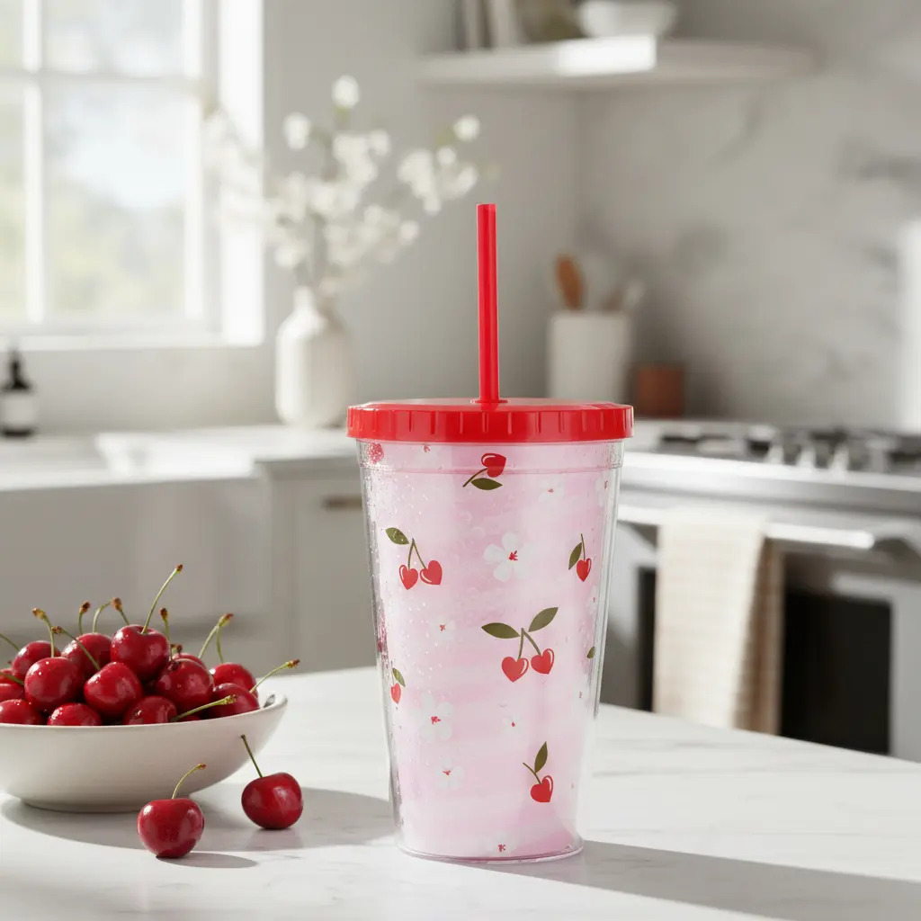 Vaso De Plastico Reutilizable 500ml Con Tapa Y Sorbito