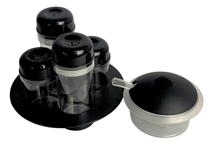 Set Especiero Condimentero De Mesa Con Soporte Y Azucarero