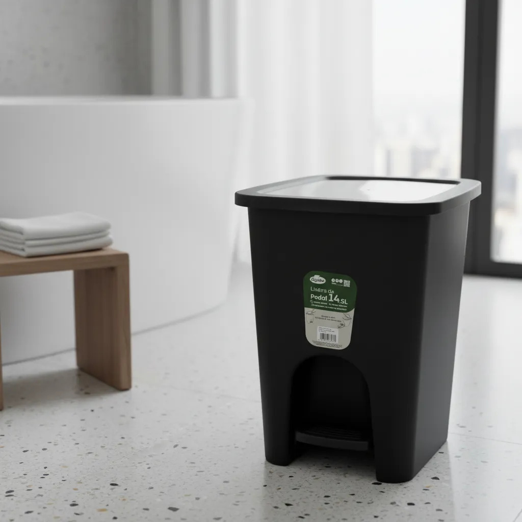 Papelera Tacho Basura Rectangular Con Pedal 14,5lts Negro