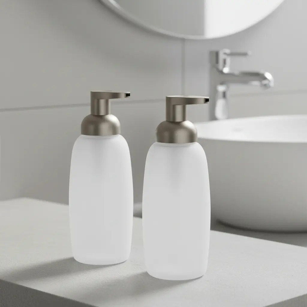 Set Pack X2und Dispensador Frasco Vidrio Templado Para Jabon