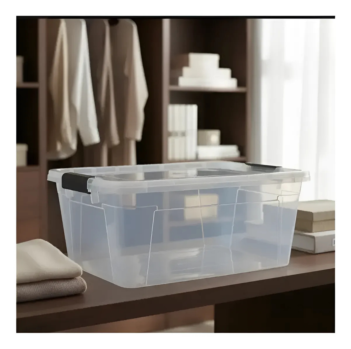 Caja Organizadora Transparente De 24 Lts Con Tapa Hermetica