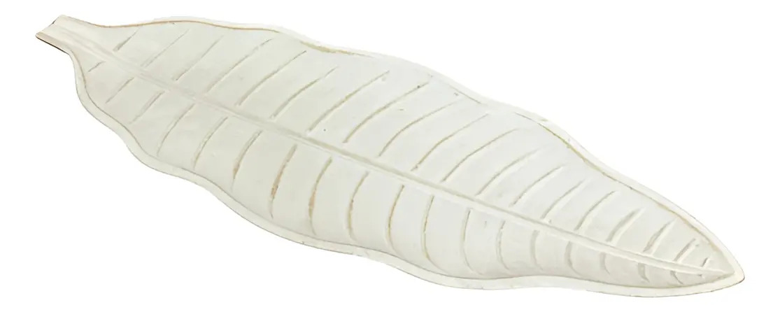 Centro De Mesa En Madera Bandeja Forma Hoja Desgastada