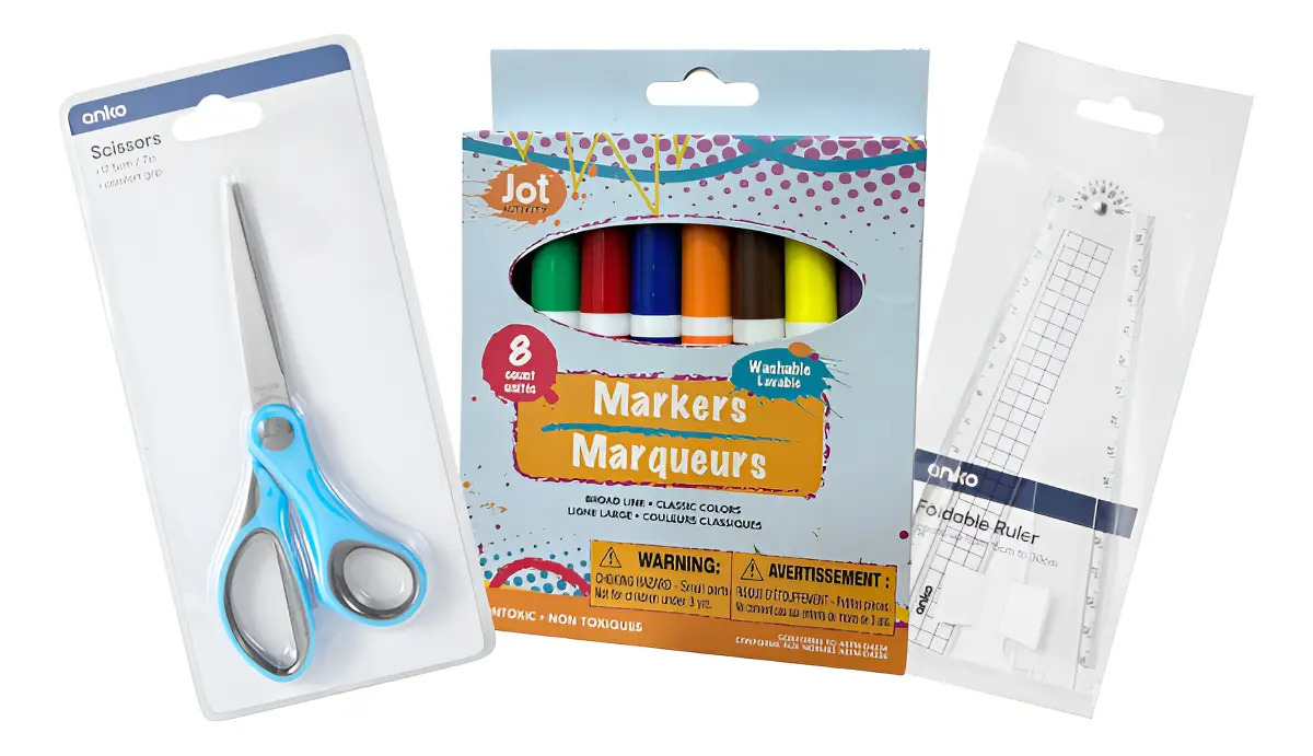 Pack De Utiles Escolares -set De 8 Marcadores+ Regla+ Tijera