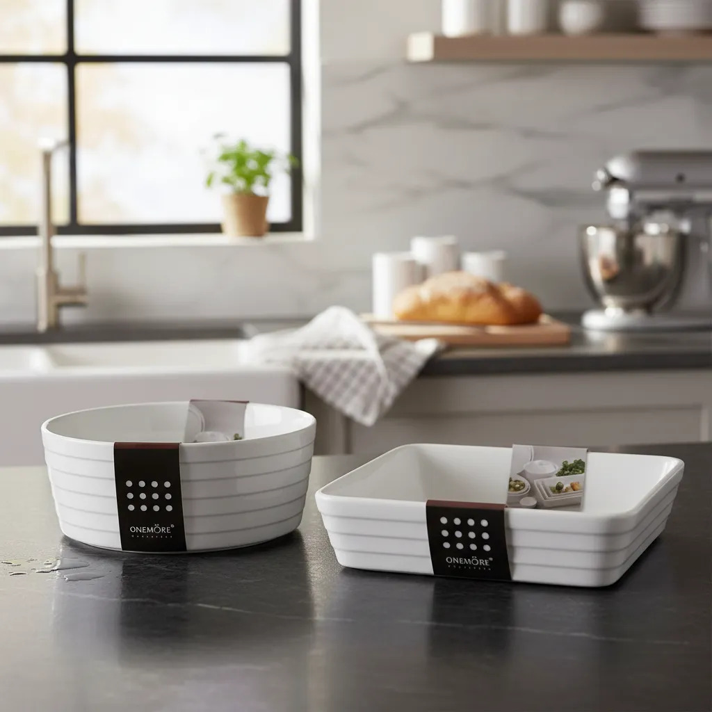 Set 2 Fuentes De Porcelana Cuadrada 24cm Y Redonda 21,5cm