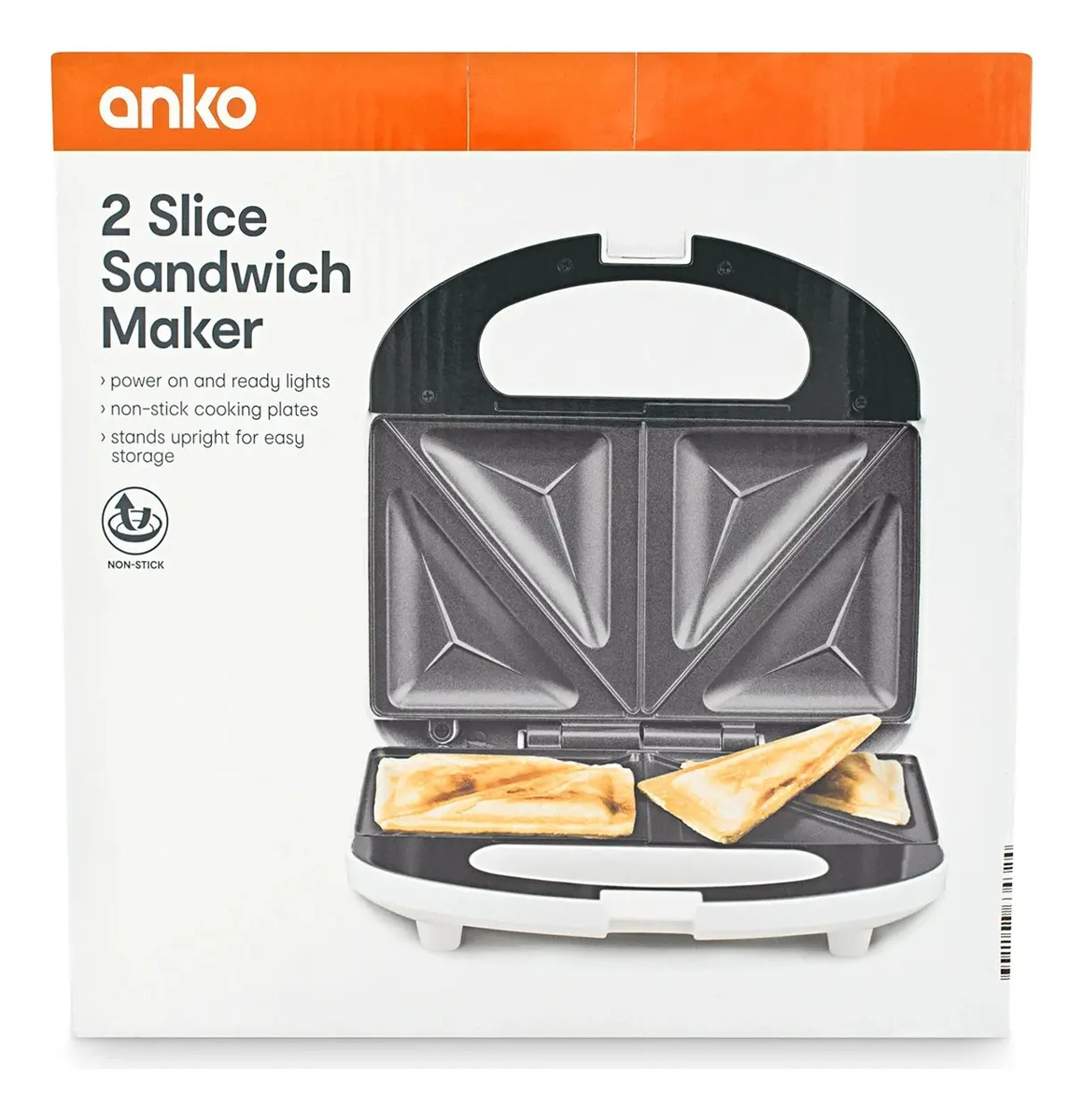 Sandwichera Anko Blanca Antiadherente Para 2 Panes 750w