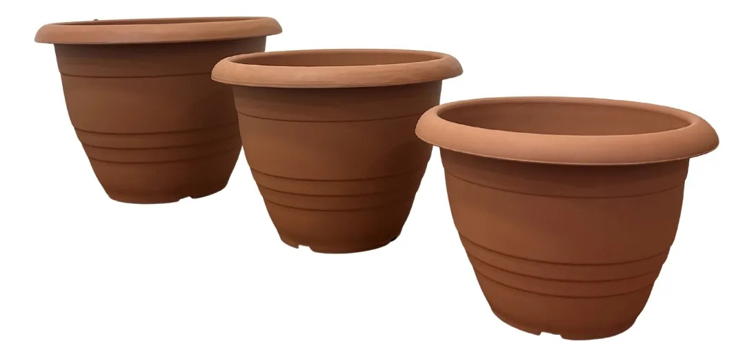 Set Pack 3und Maceta Redonda Italiana Plastico 23, 27 Y 38cm