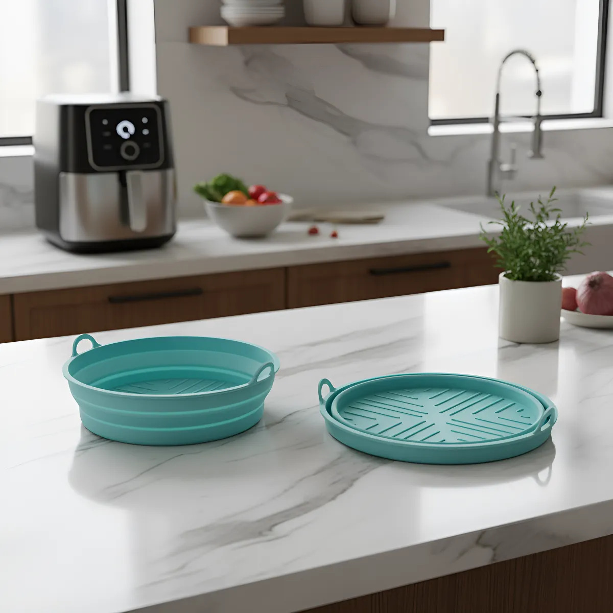 Bandeja Molde De Freidora Silicona Plegable Redonda 20cm