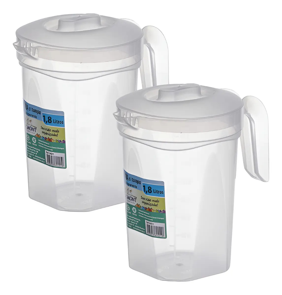Pack X2und Jarra De Plastico Con Tapa 1.8lts Plasmont