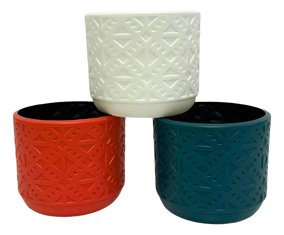 Pack X 3 Und Porta Maceta Plastico Decorativas Cilindrica