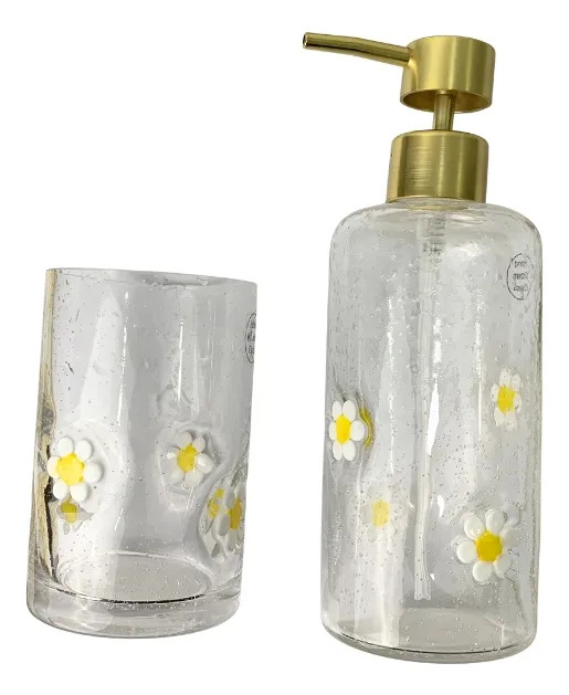 Set Pack De Baño Dispensador De Jabon Y Vaso De Vidrio