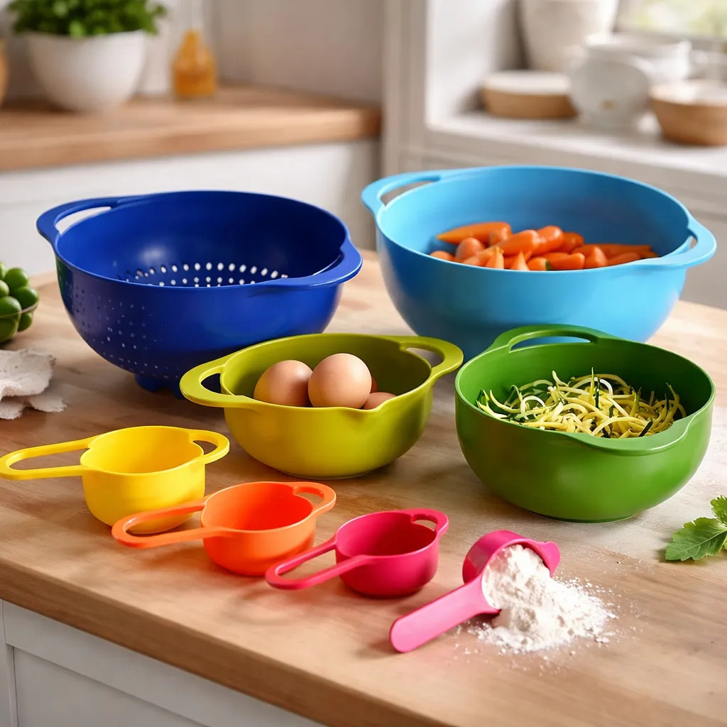 Set Bowls Cocina 8 Piezas Con Colador Y Tazas Medidoras