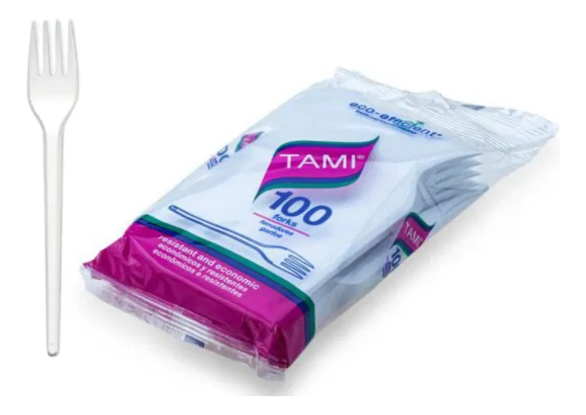 Tenedor Descartable Plastico Tami Blanco Pack X 100 Und