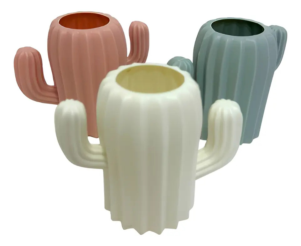 Pack X3 Und Porta Maceta Plastico Decorativa Forma Cactus