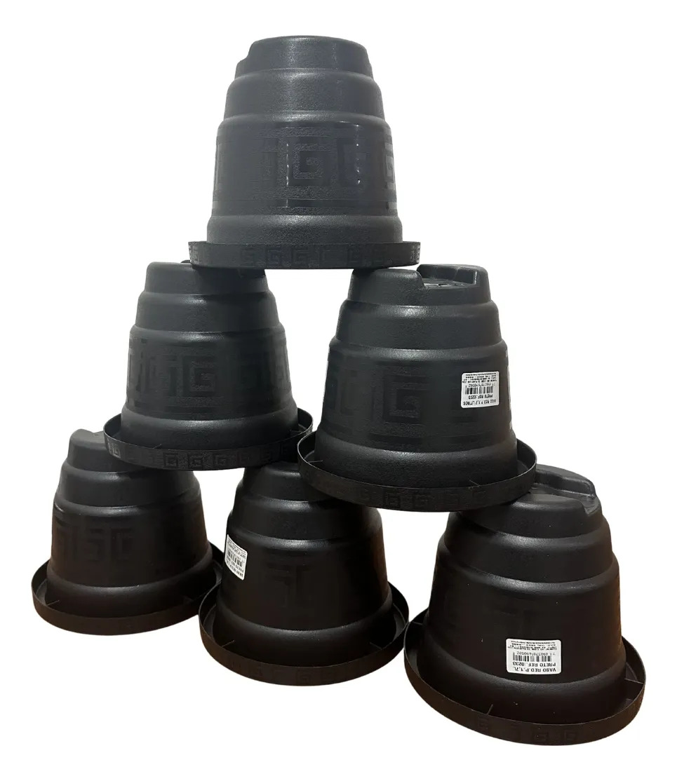 Set Pack X 6 Und Maceta Redonda Negra Grego 1,7lts Plamsont