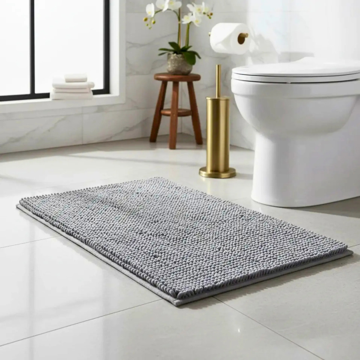 Alfombra De Baño Rectangular De Microfibra Chenille 60x40cm