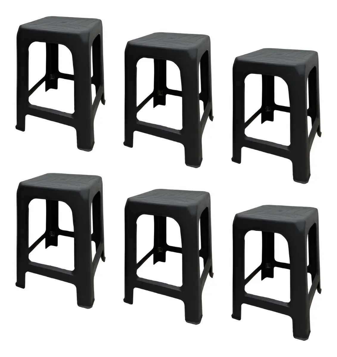 Pack X 6und Banqueta Banco Taburete Plastico Apilable Negro