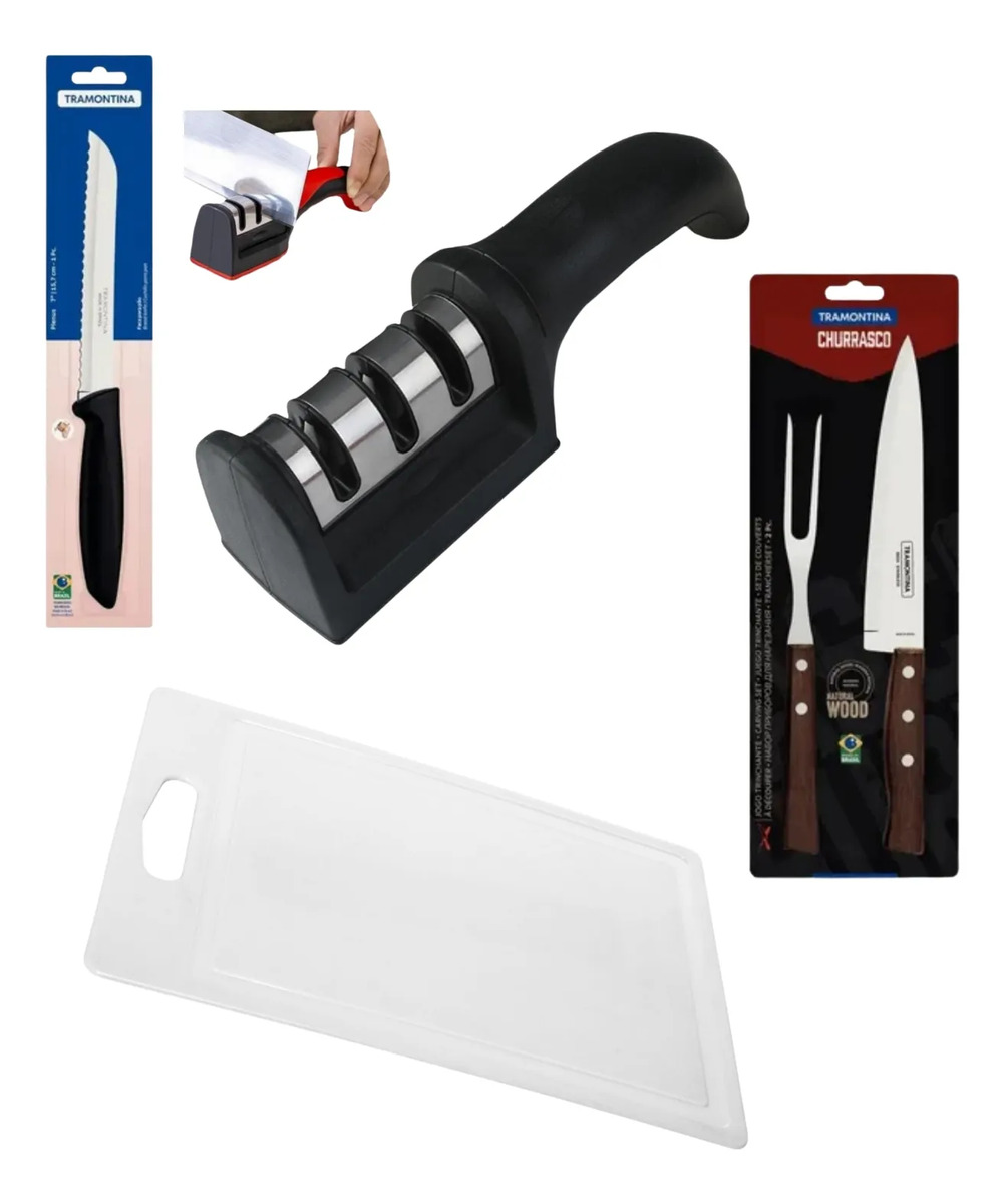 Set Juego Asado Para Parilla 4 Pzas Tabla Y Cuchillos