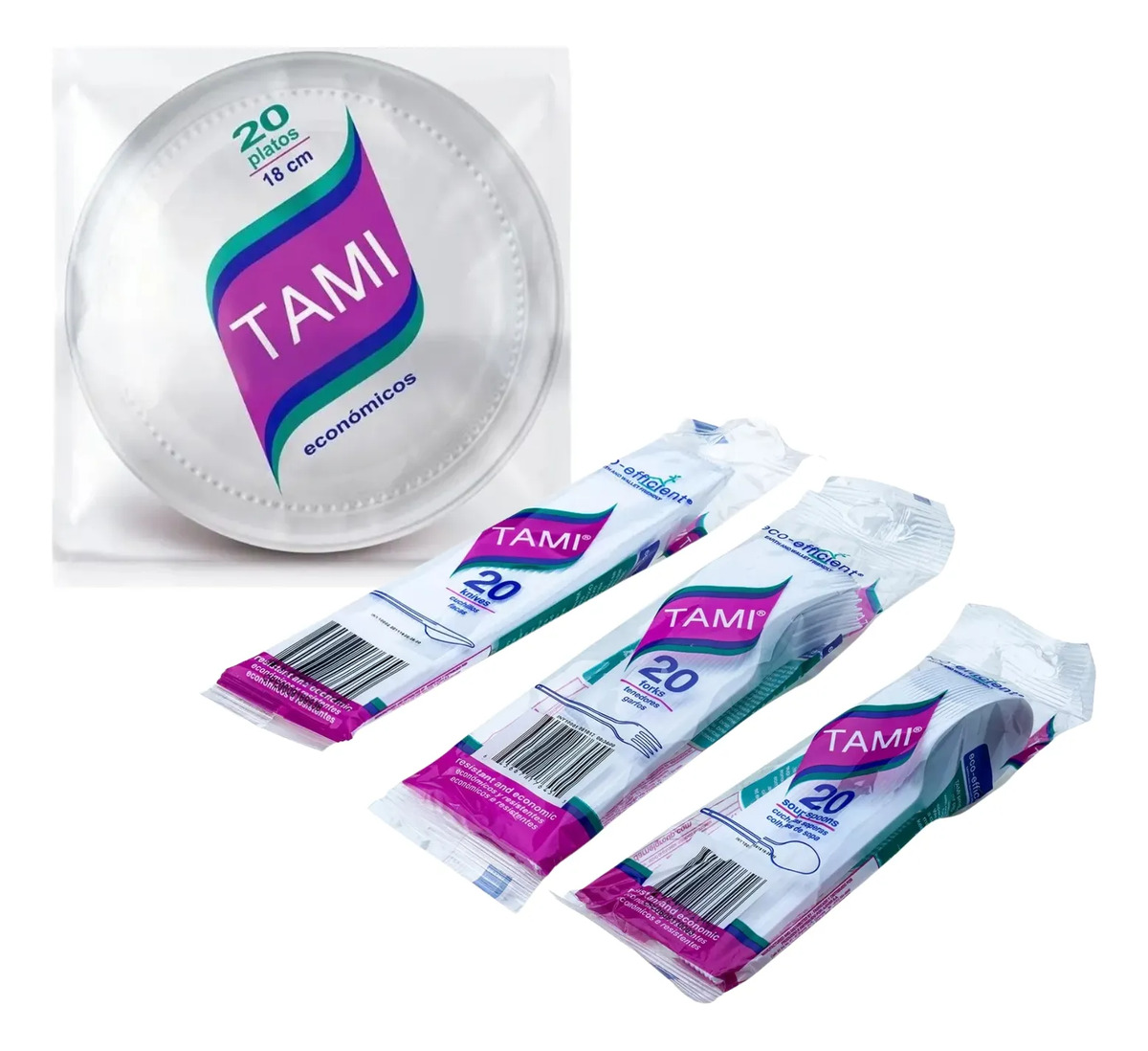 Pack Fiesta Vajilla Descartable Tami Plato 18cm + Cubiertos