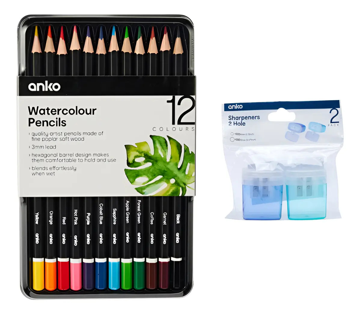 Set 12 Lapices De Colores Acuarelables Y Pack Sacapuntas X 2