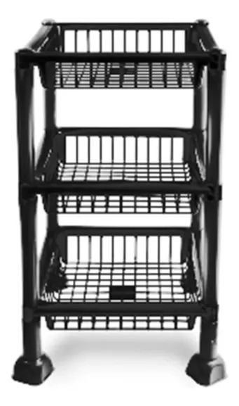 Frutero Organizador Cuadrado Plastico 3 Estantes Negro
