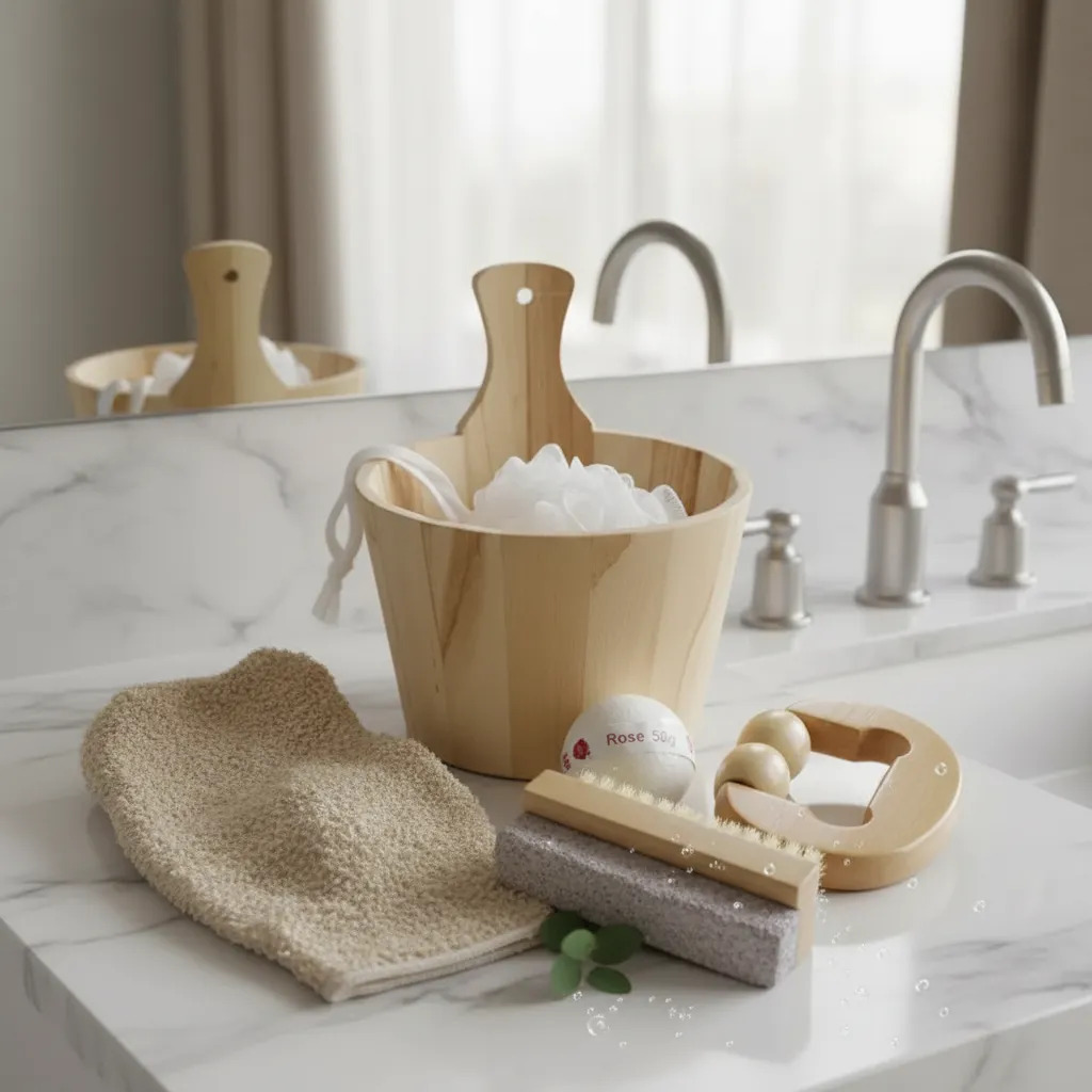 Set Kit De Baño Spa Ducha Esponja Y Accesorios 6 Piezas
