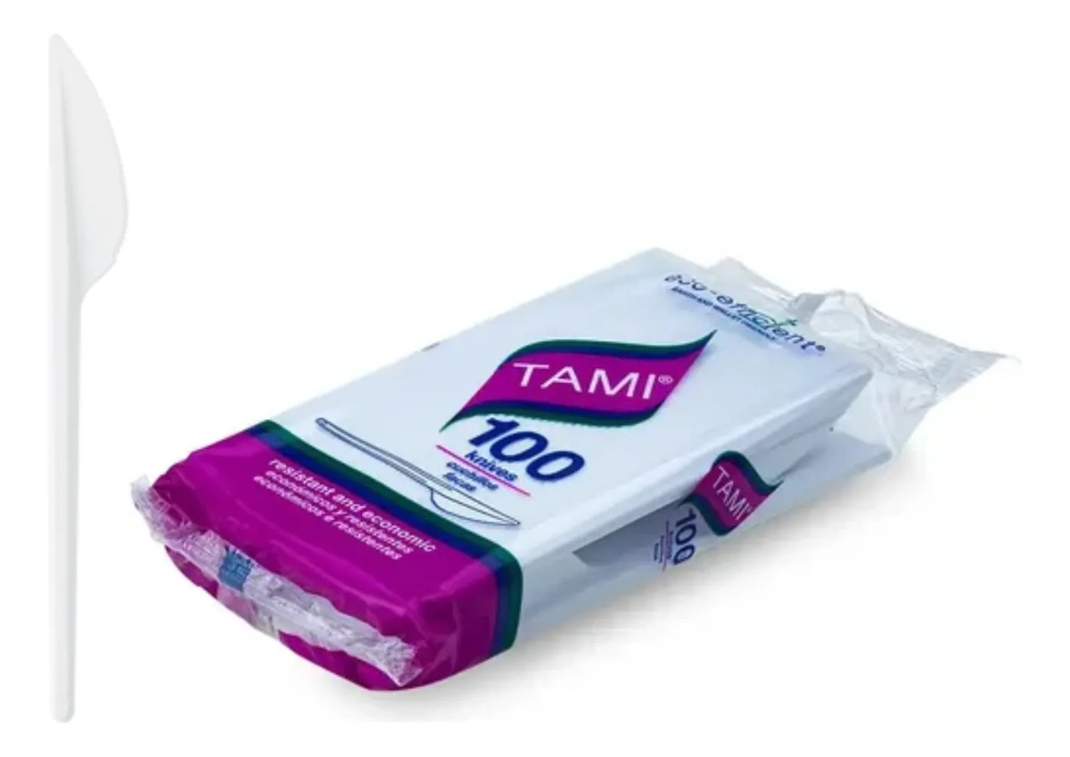 Cuchillo Descartable Plastico Tami Blanco Pack X 100 Und