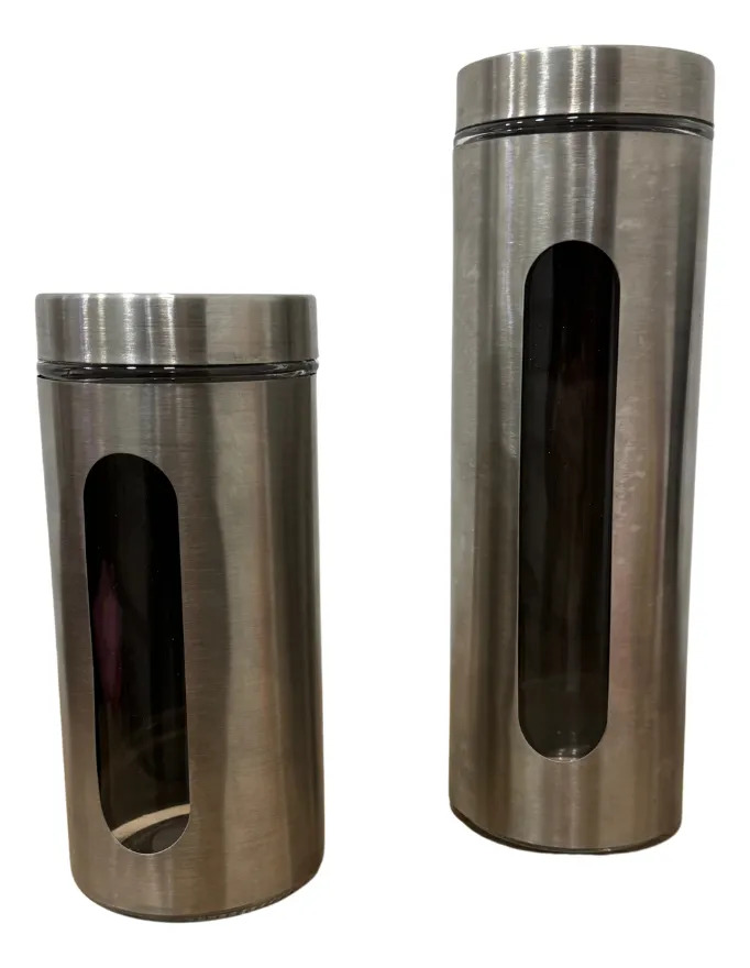 Set Pack x2 Bollones Palermo de Vidrio y Acero Inoxidable con Visor 1,7l y 1,2l